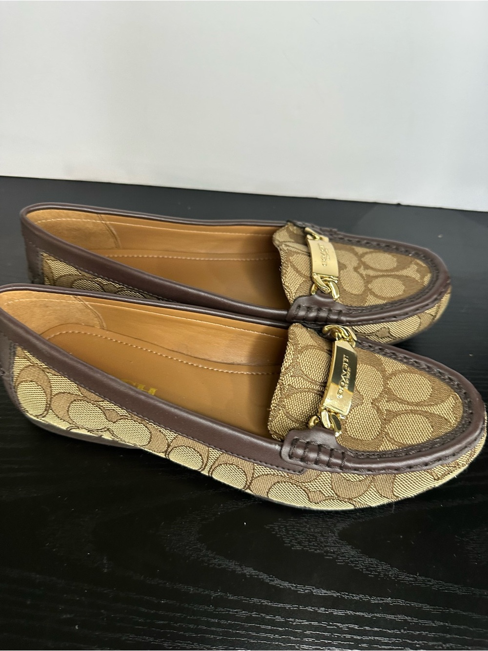 COACH A01918 Signature Olive Jacquard with Leather Gold-Tone Loafers Size 7.5 - Picture 2 of 10